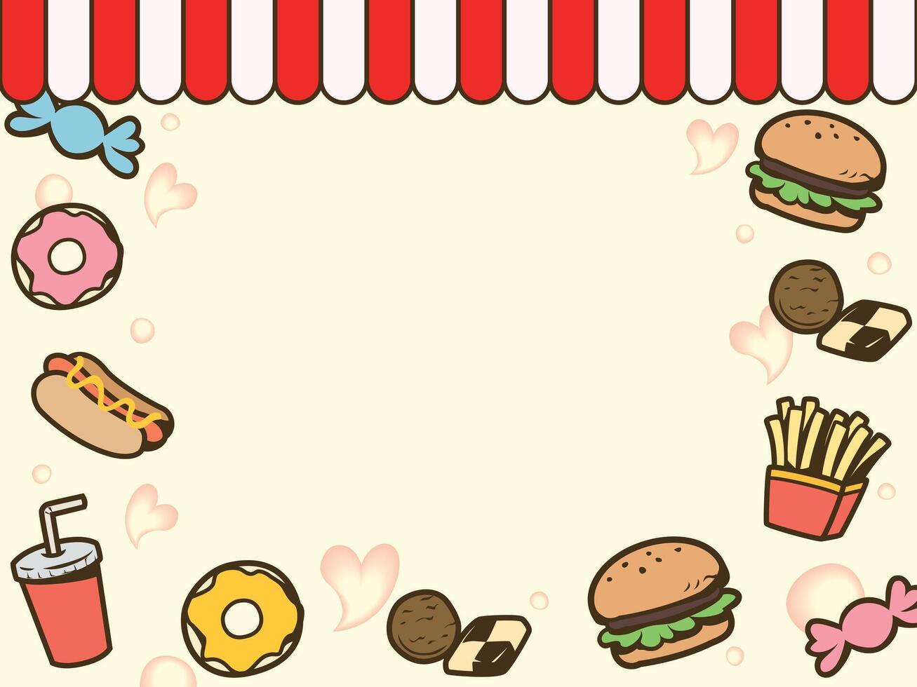 Sweet, junk food and awning background vector