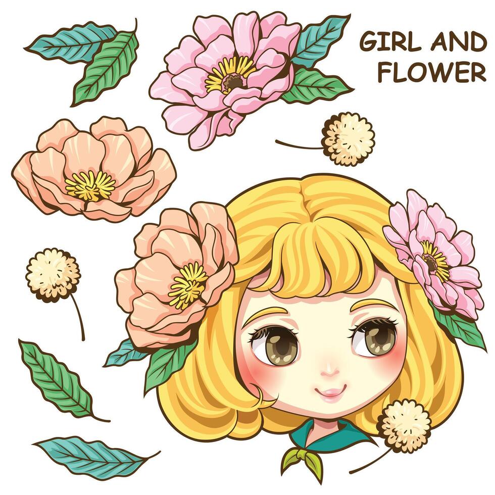linda niña y flor2 vector