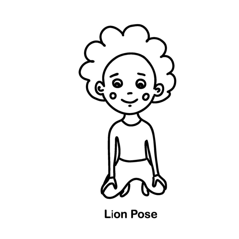 Kids yoga lion pose. Vector cartoon illustration