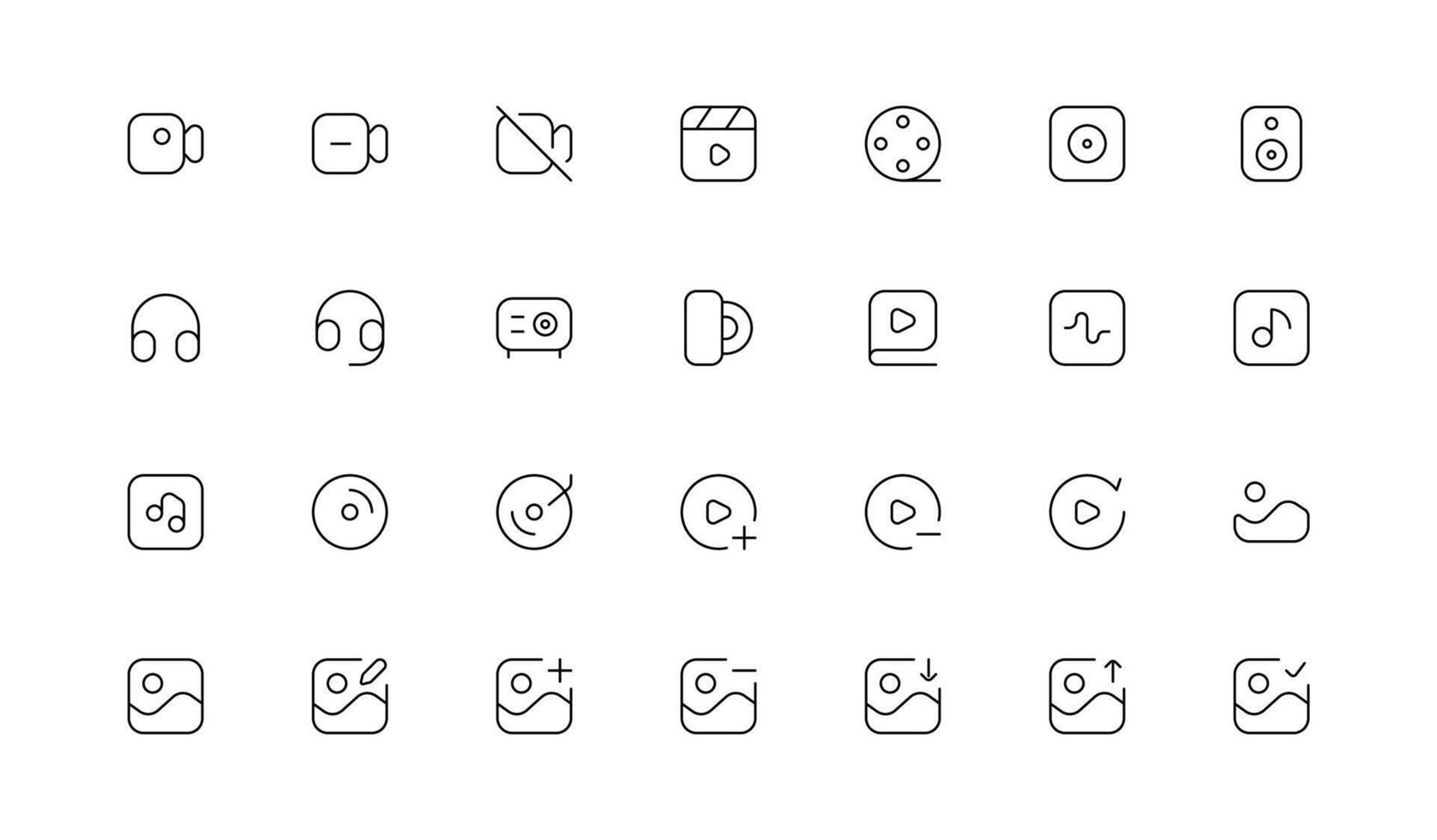 Set of line icon related to mass media, public media. Editable vector