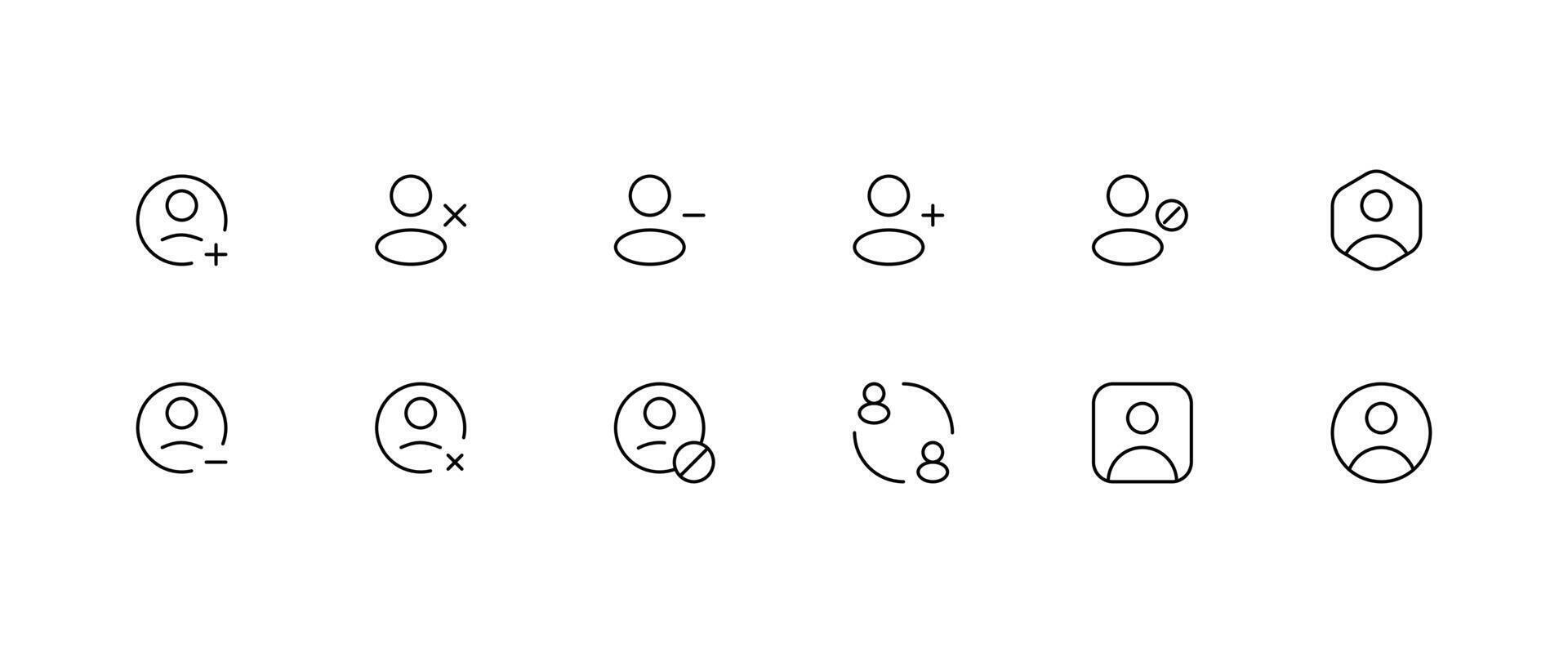 Simple set of user related vector line icons. Contains icons such as man, woman, profile, personal quality and editable strock