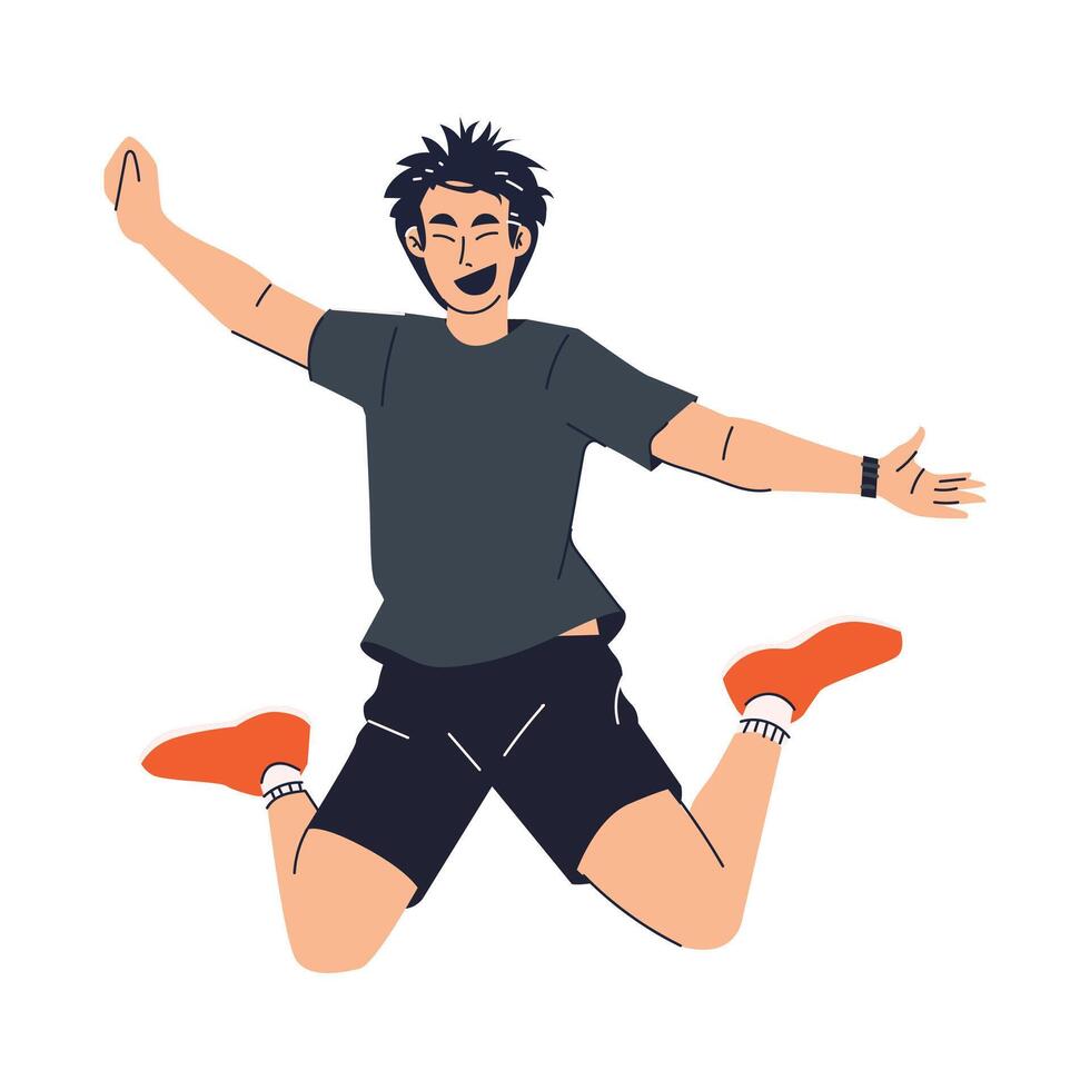 Jumping Happy Man Concept, Flat Style vector