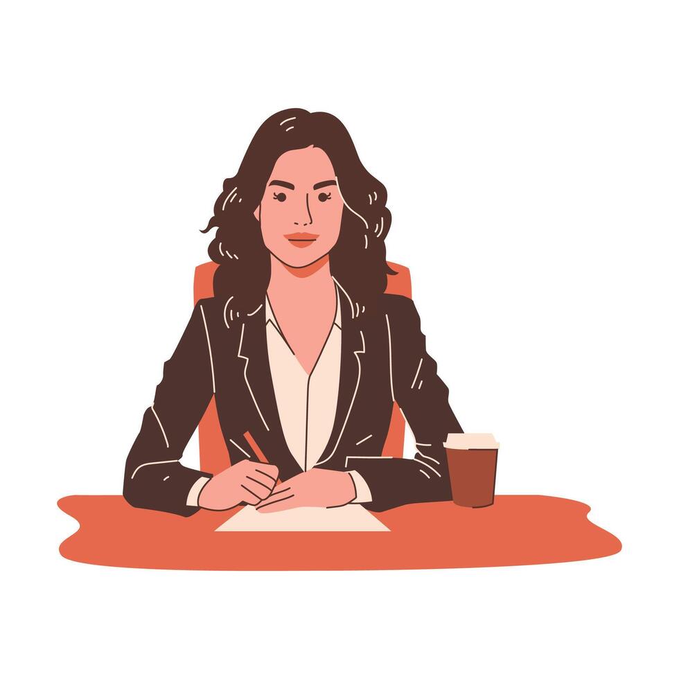Female Business Leader Doing Work On The Desk vector
