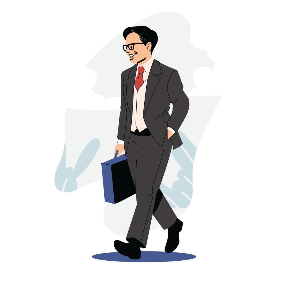 Business Man Walking with a Smile, Flat Style. vector