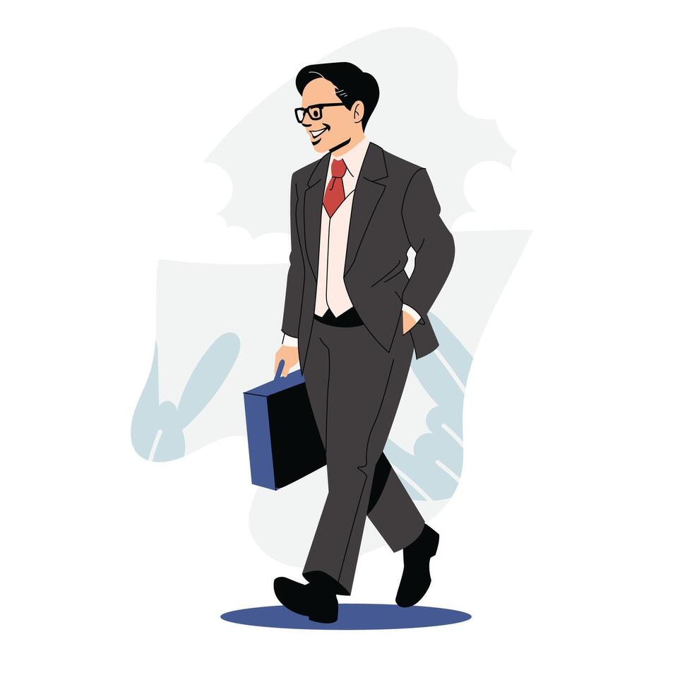 negocio hombre caminando con un sonrisa, plano estilo. vector