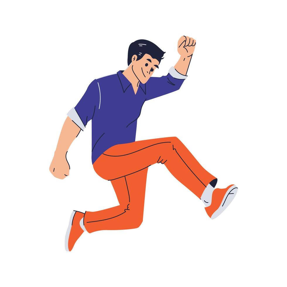 Jumping Man with Happy Expression Concept, Flat Style vector
