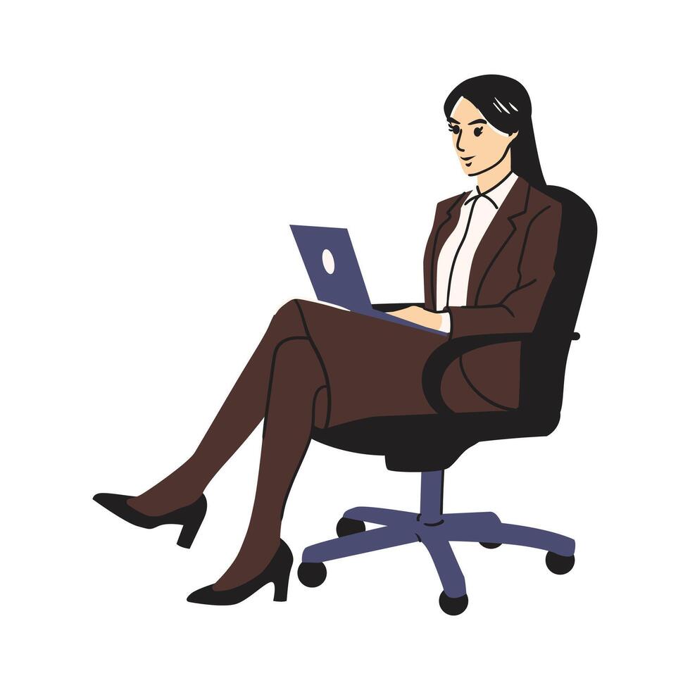 Business Woman Sitting on Chair Work With Laptop vector