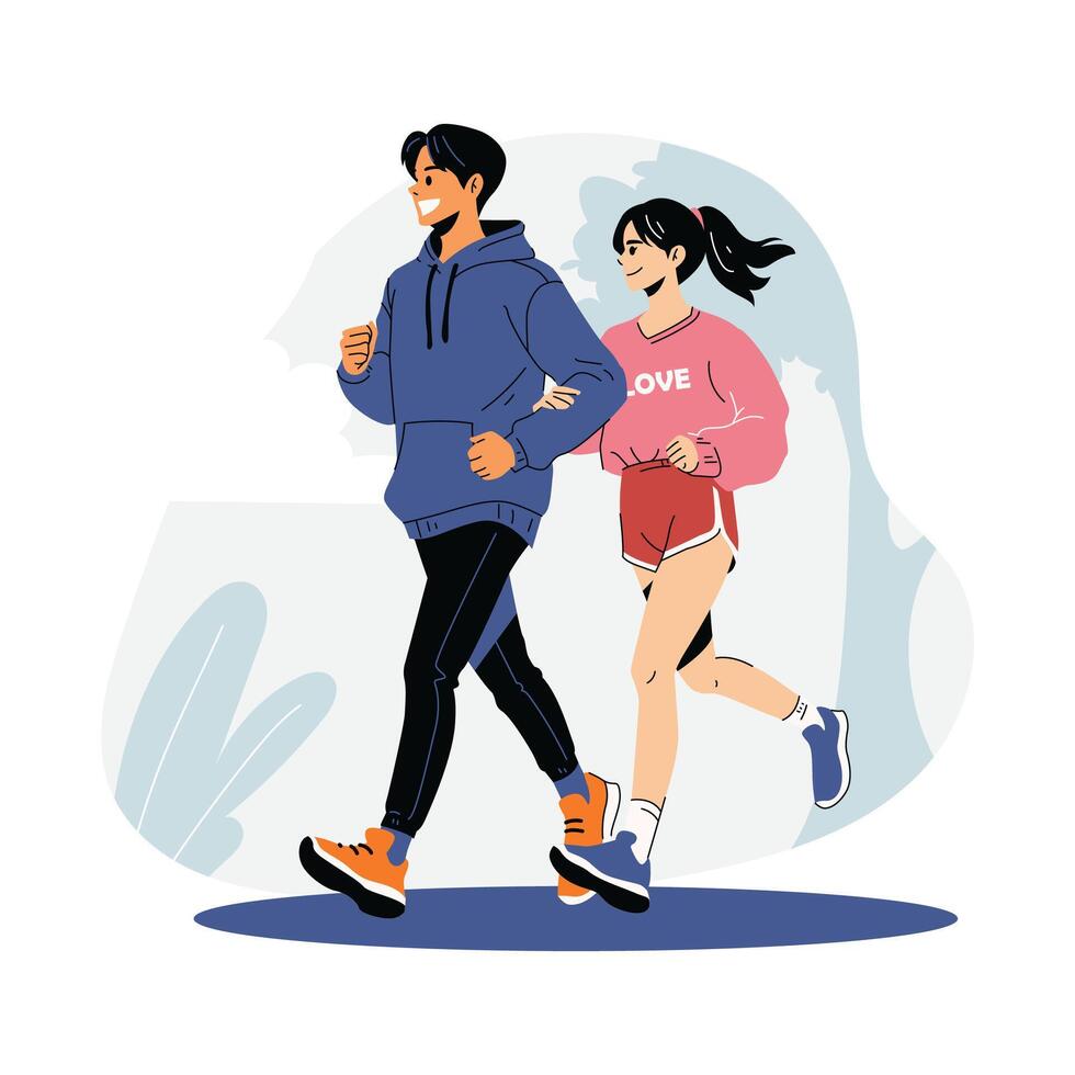 Couple Jogging Together, Flat Style Concept. vector