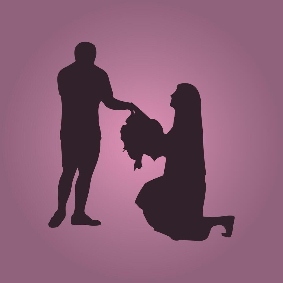 Girl Marriage proposal composition with a silhouette style vector