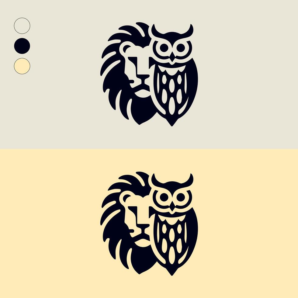 león y búho logo vector modelo