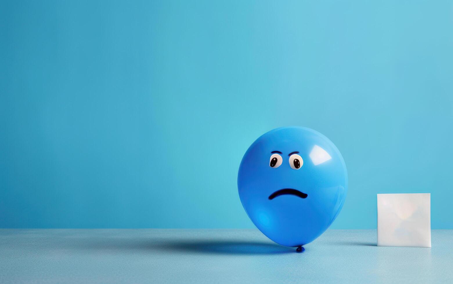 AI generated Blue balloon on a blue background with a sad face drawn. Blue monday concept.Generative AI photo