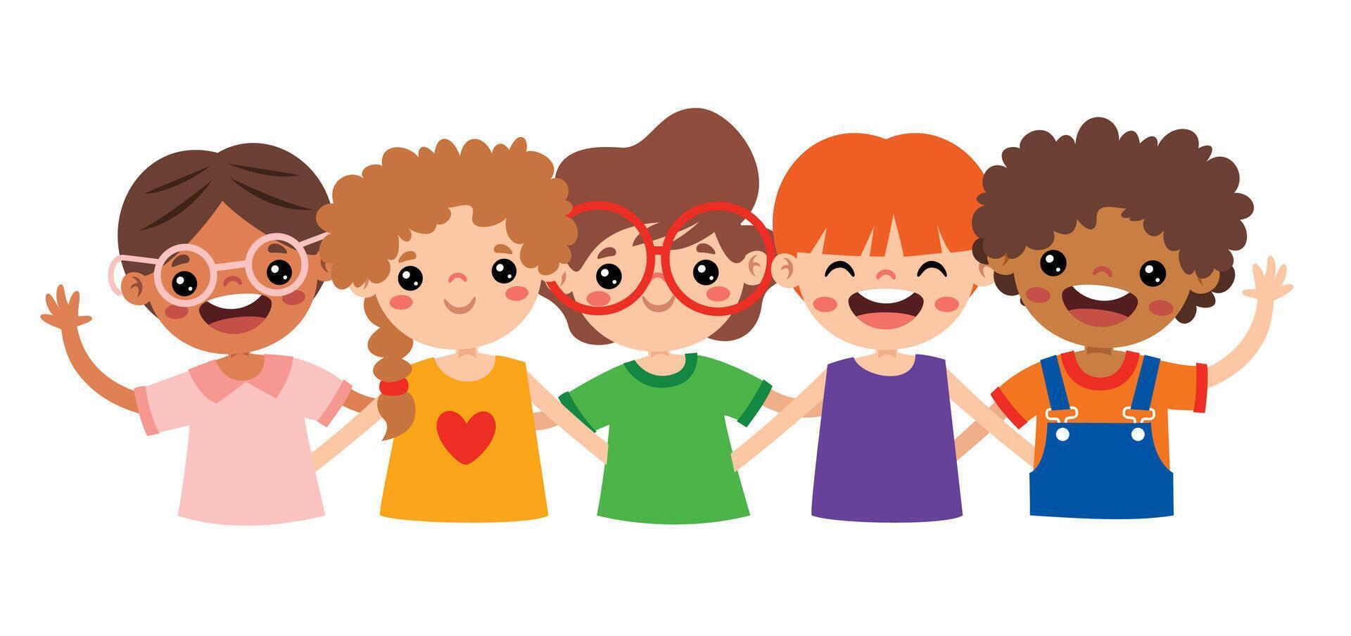 Cartoon Illustration Of Kids Hugging vector