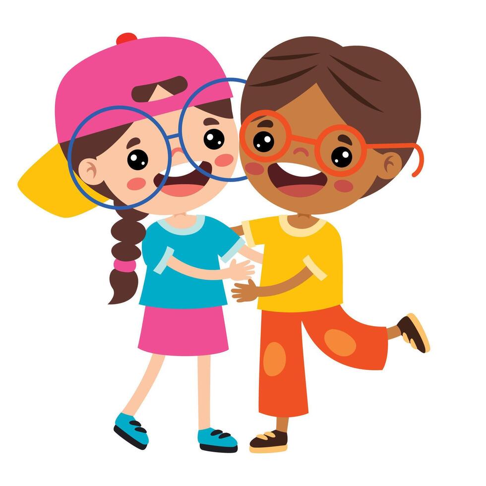 Cartoon Illustration Of Kids Hugging vector