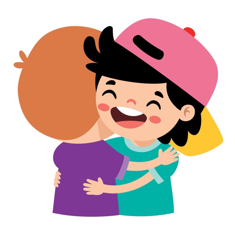 Cartoon Illustration Of Kids Hugging vector