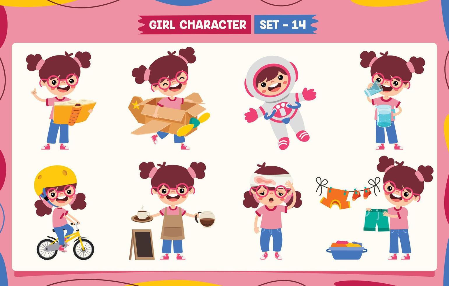 Cartoon Girl Doing Various Activities vector