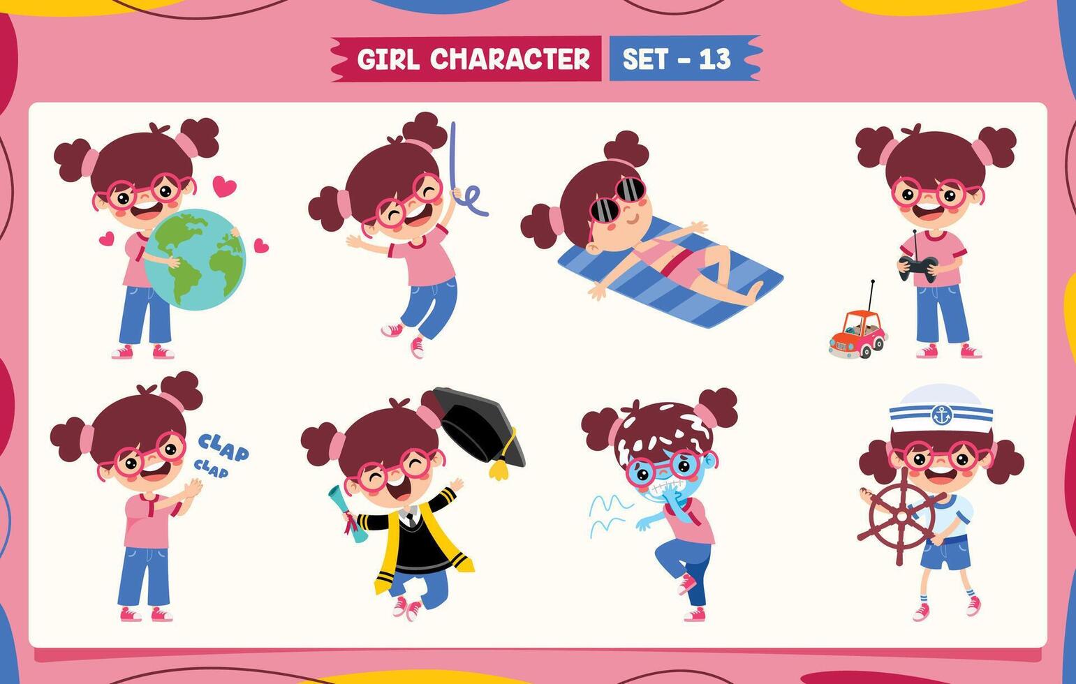 Cartoon Girl Doing Various Activities vector