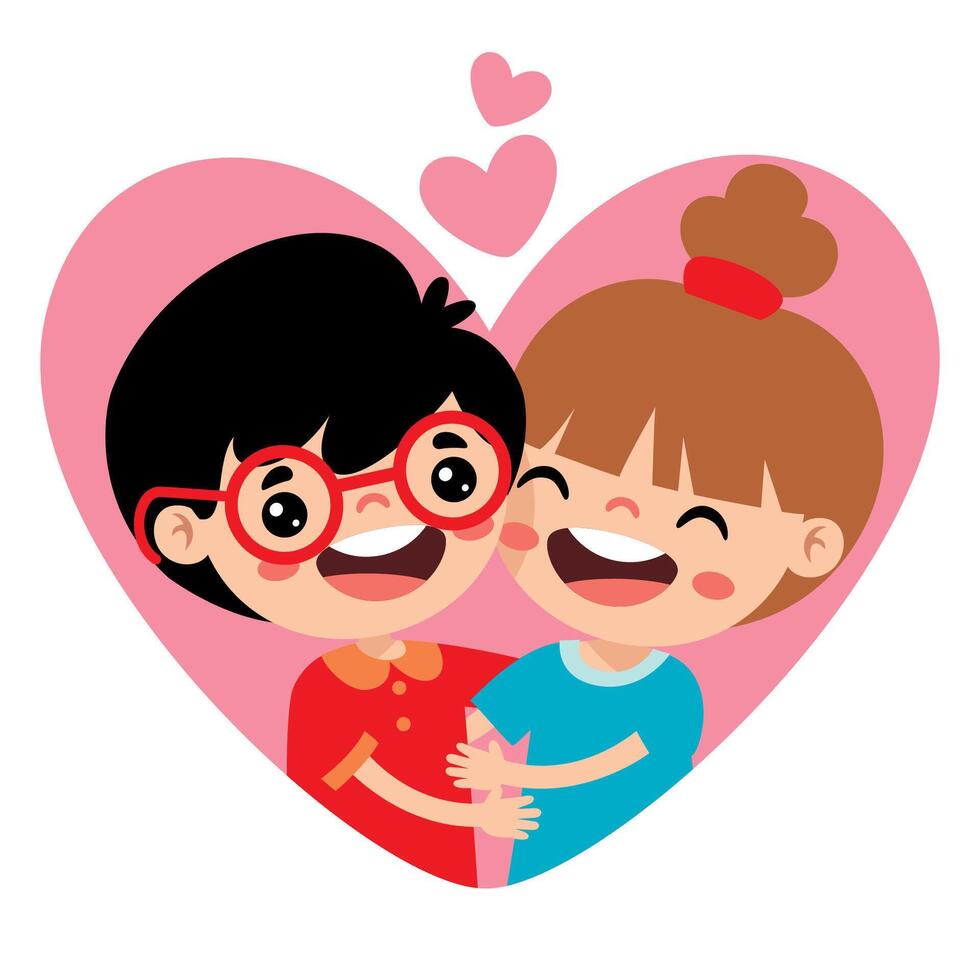 Cartoon Illustration Of Kids Hugging vector