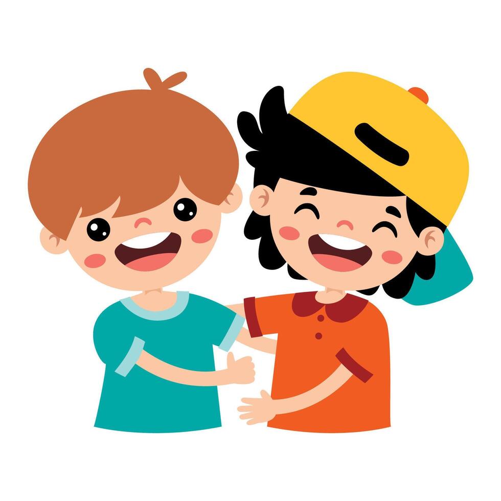 Cartoon Illustration Of Kids Hugging vector
