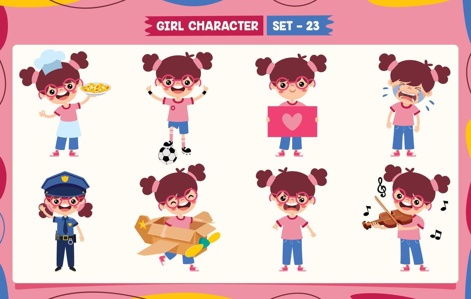 Cartoon Girl Doing Various Activities vector