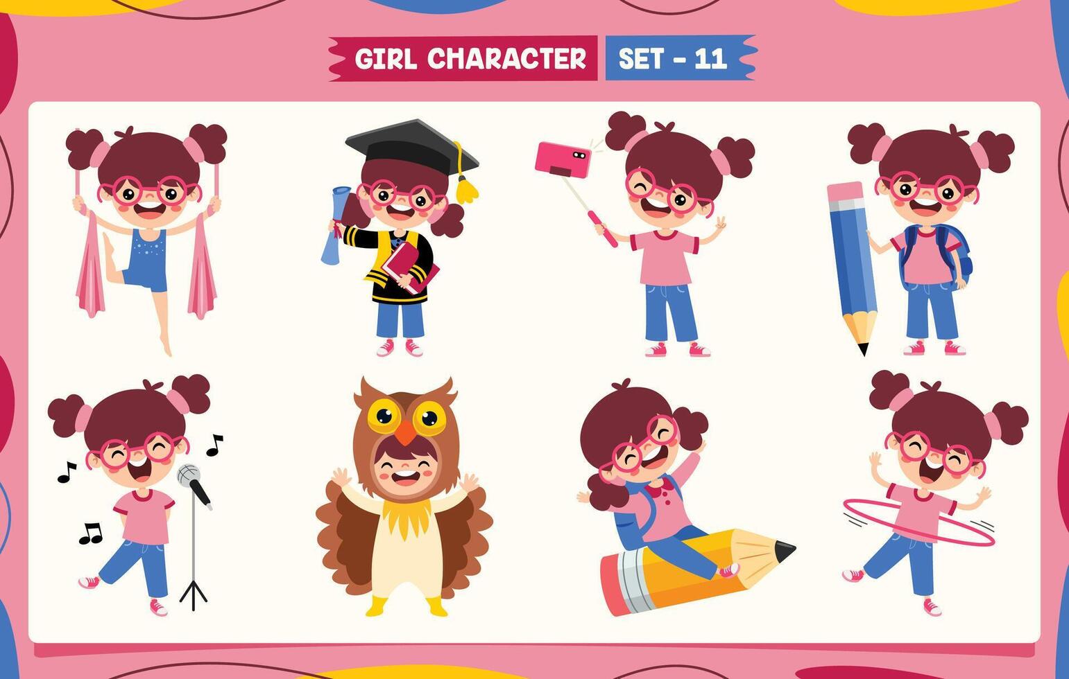 Cartoon Girl Doing Various Activities vector