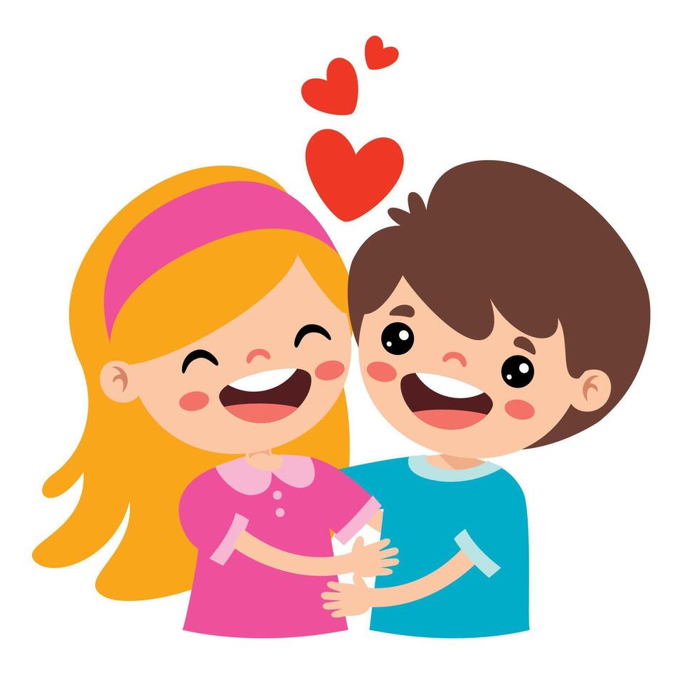 Cartoon Illustration Of Kids Hugging vector