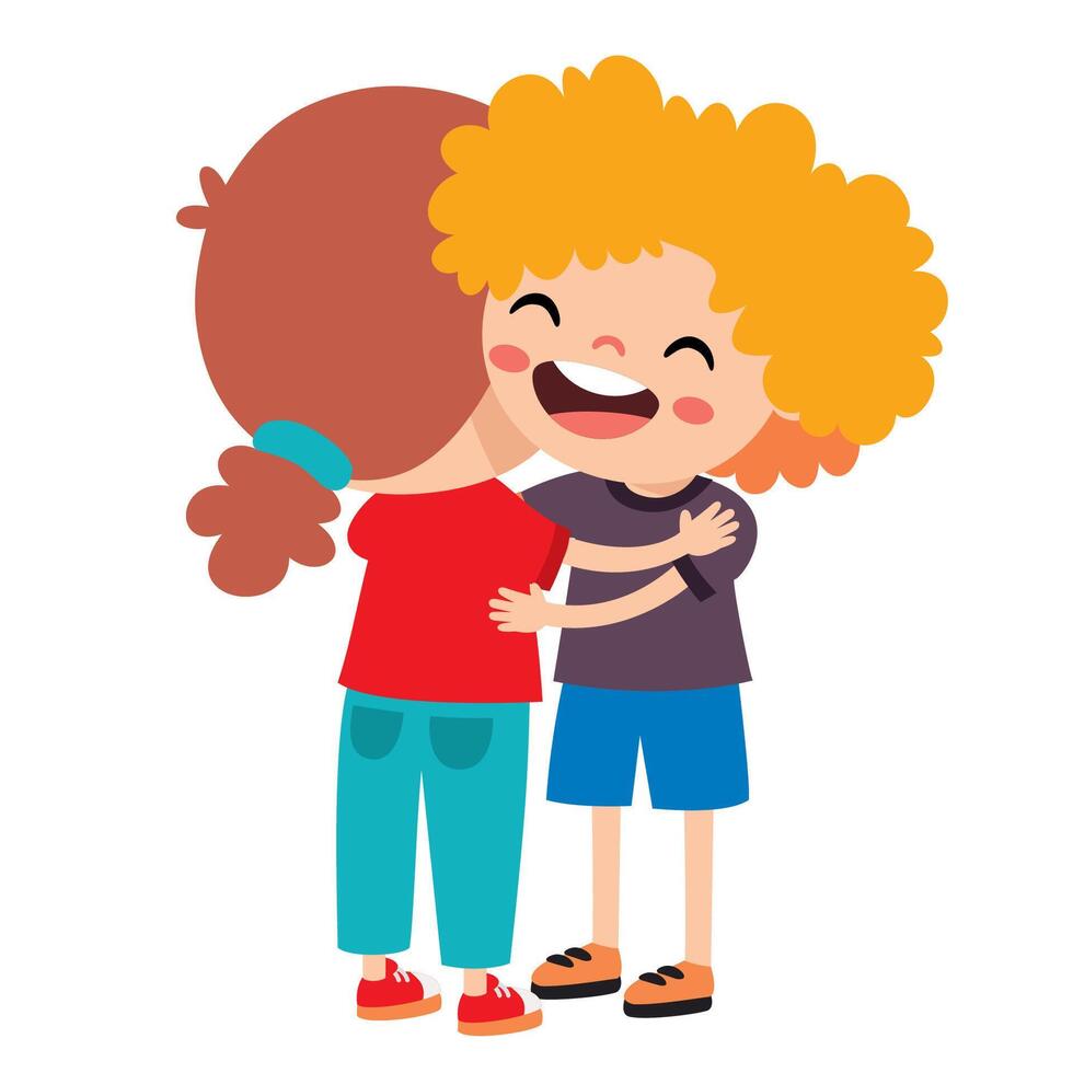 Cartoon Illustration Of Kids Hugging vector