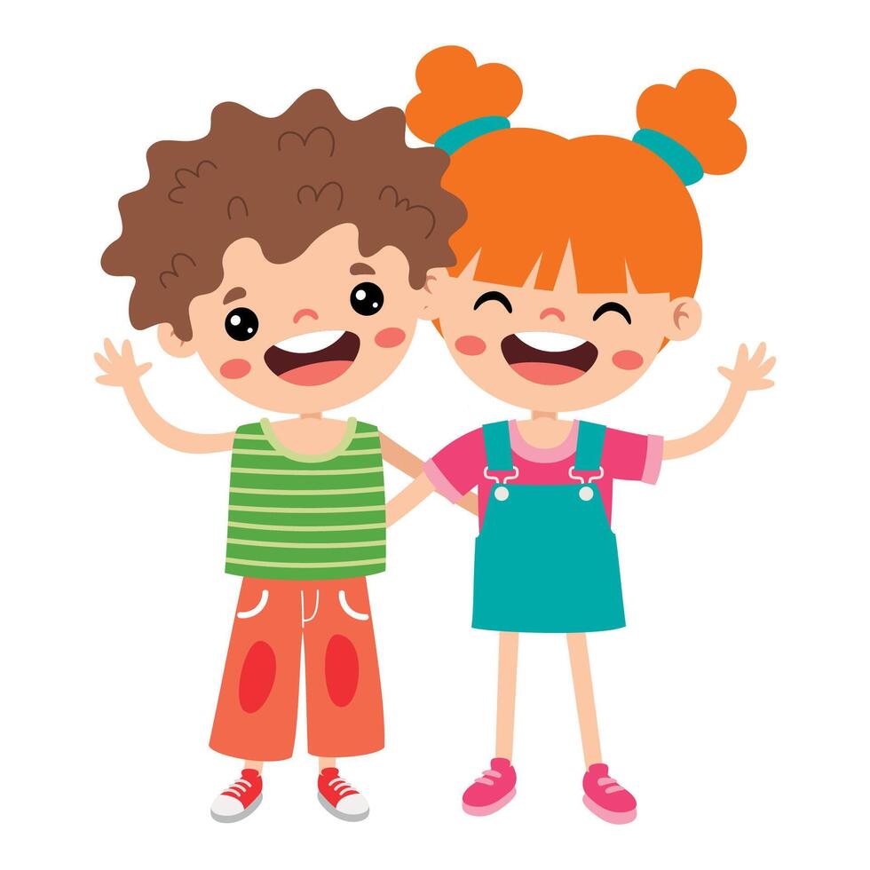 Cartoon Illustration Of Kids Hugging vector