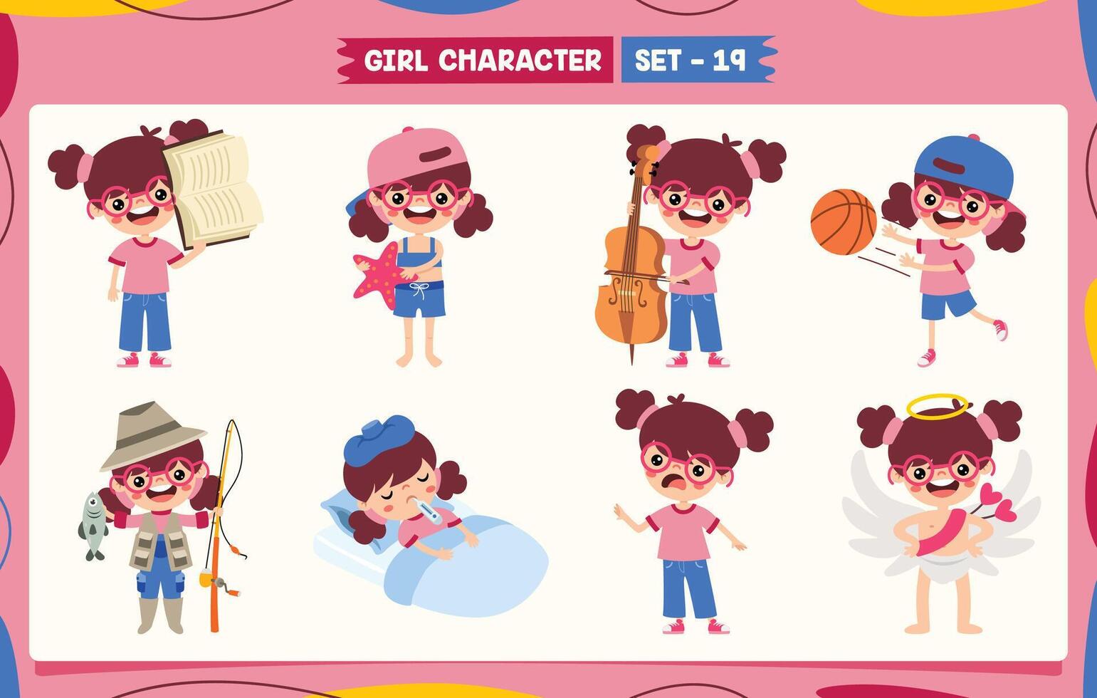 Cartoon Girl Doing Various Activities vector