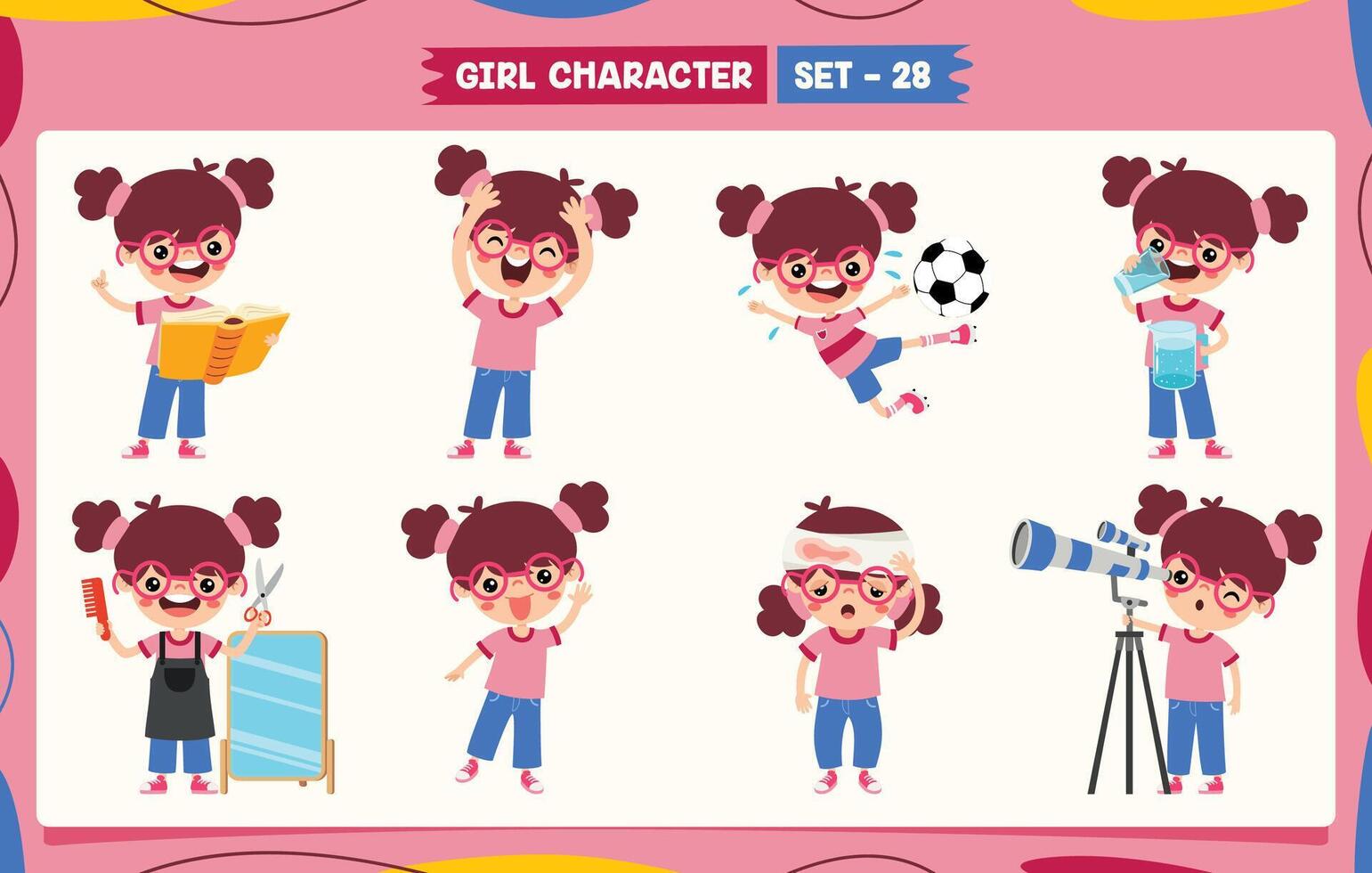 Cartoon Girl Doing Various Activities vector