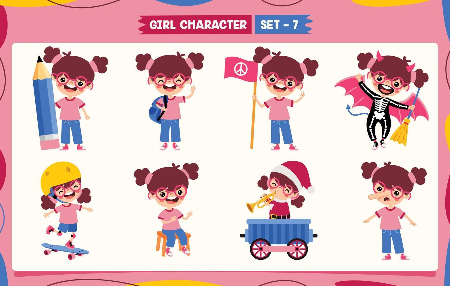 Cartoon Girl Doing Various Activities vector