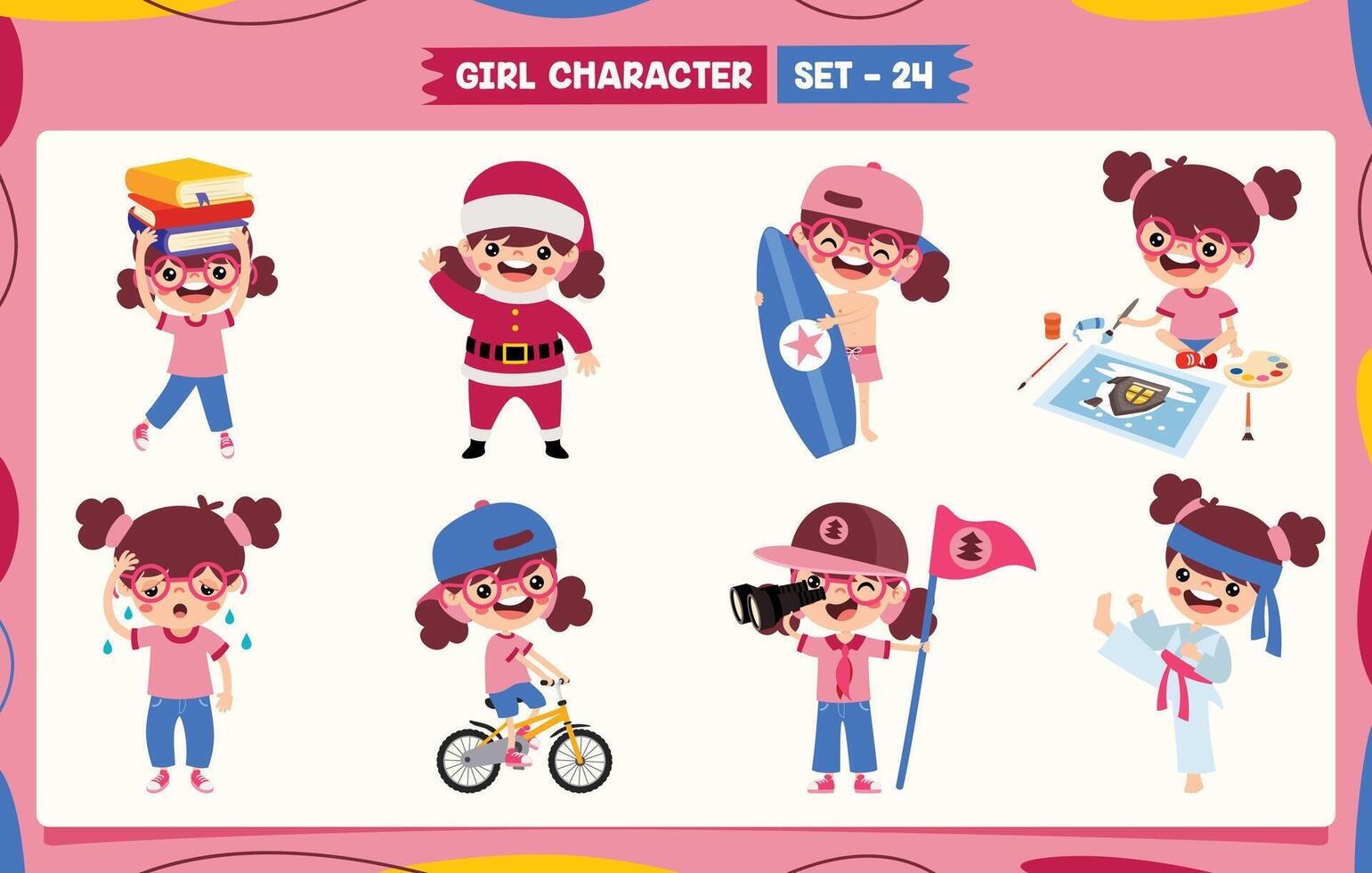Cartoon Girl Doing Various Activities vector
