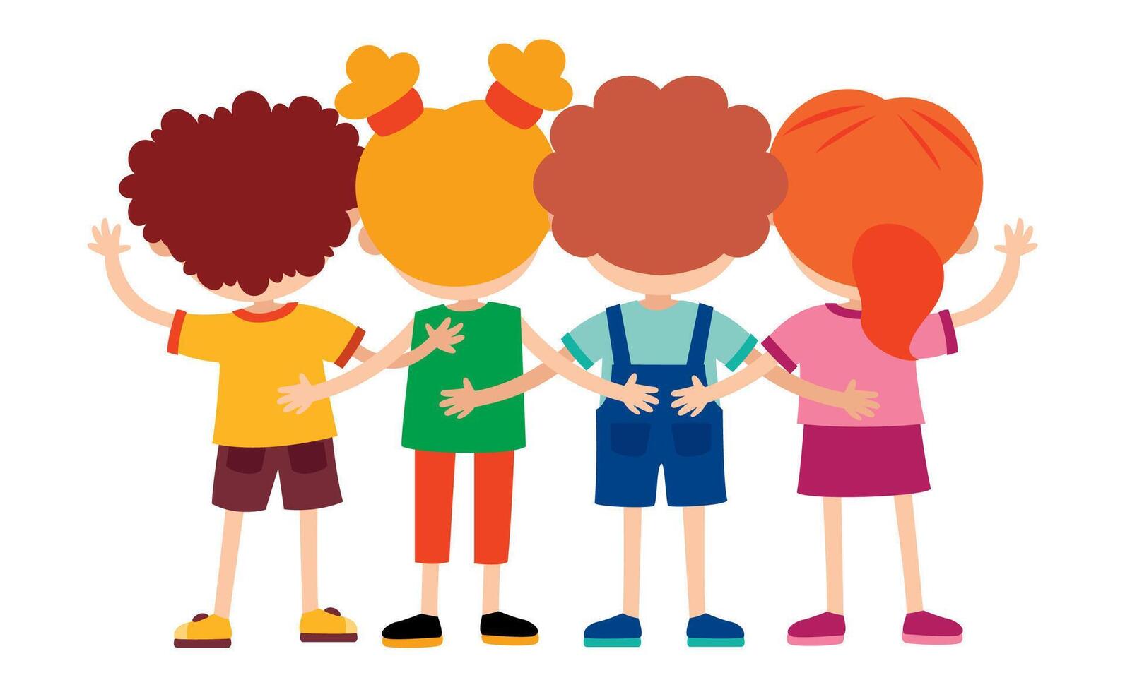 Cartoon Illustration Of Kids Hugging vector