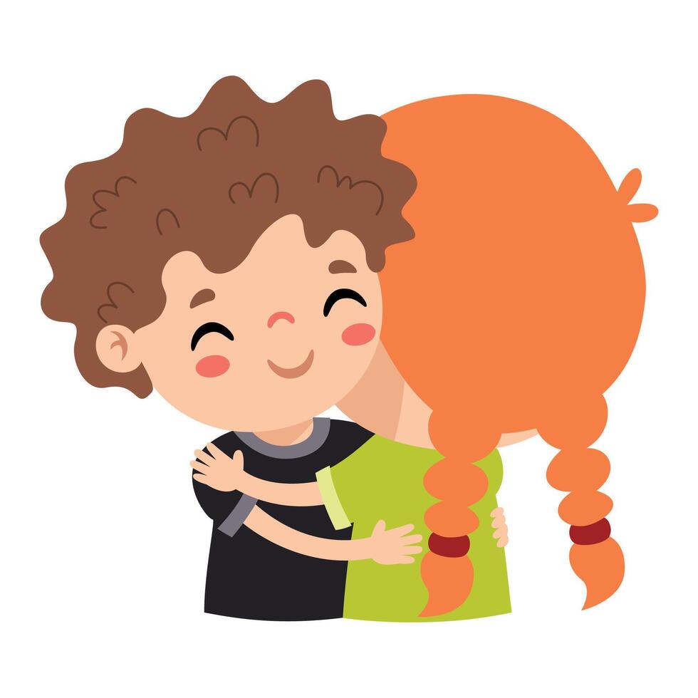 Cartoon Illustration Of Kids Hugging vector