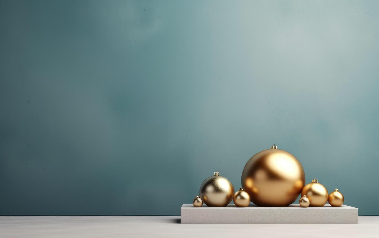 AI generated Podium with christmas decoration by deers in the style of light gray and gold. AI generated photo