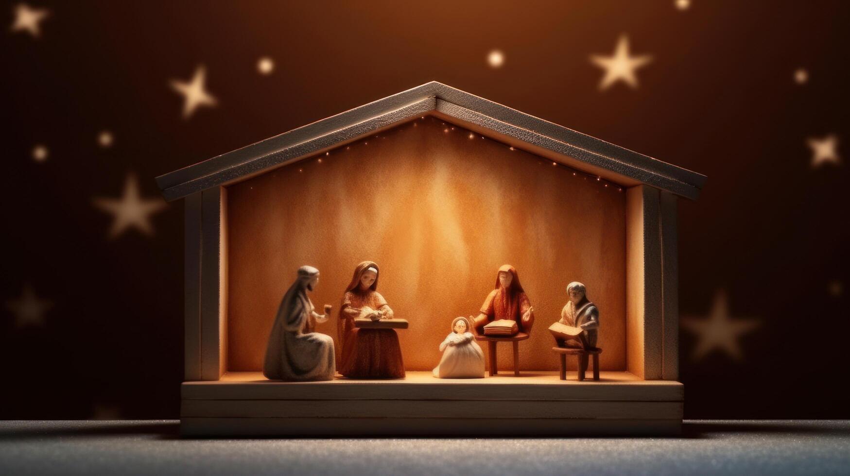 AI generated Christmas nativity scene. Baby Jesus Christ, Mary and Joseph. Generative AI photo