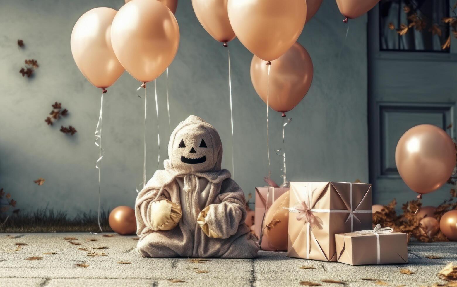 AI generated Halloween sale. Gift boxes with balloon. AI Generative photo