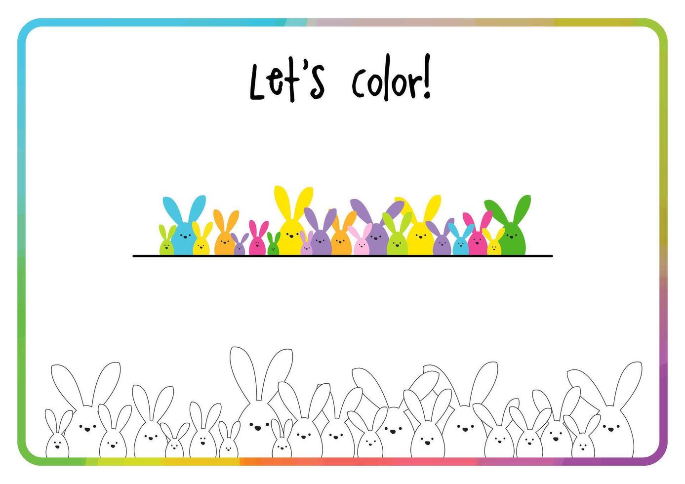 Let's color. Easter bunny family. Color activity. Printable. vector