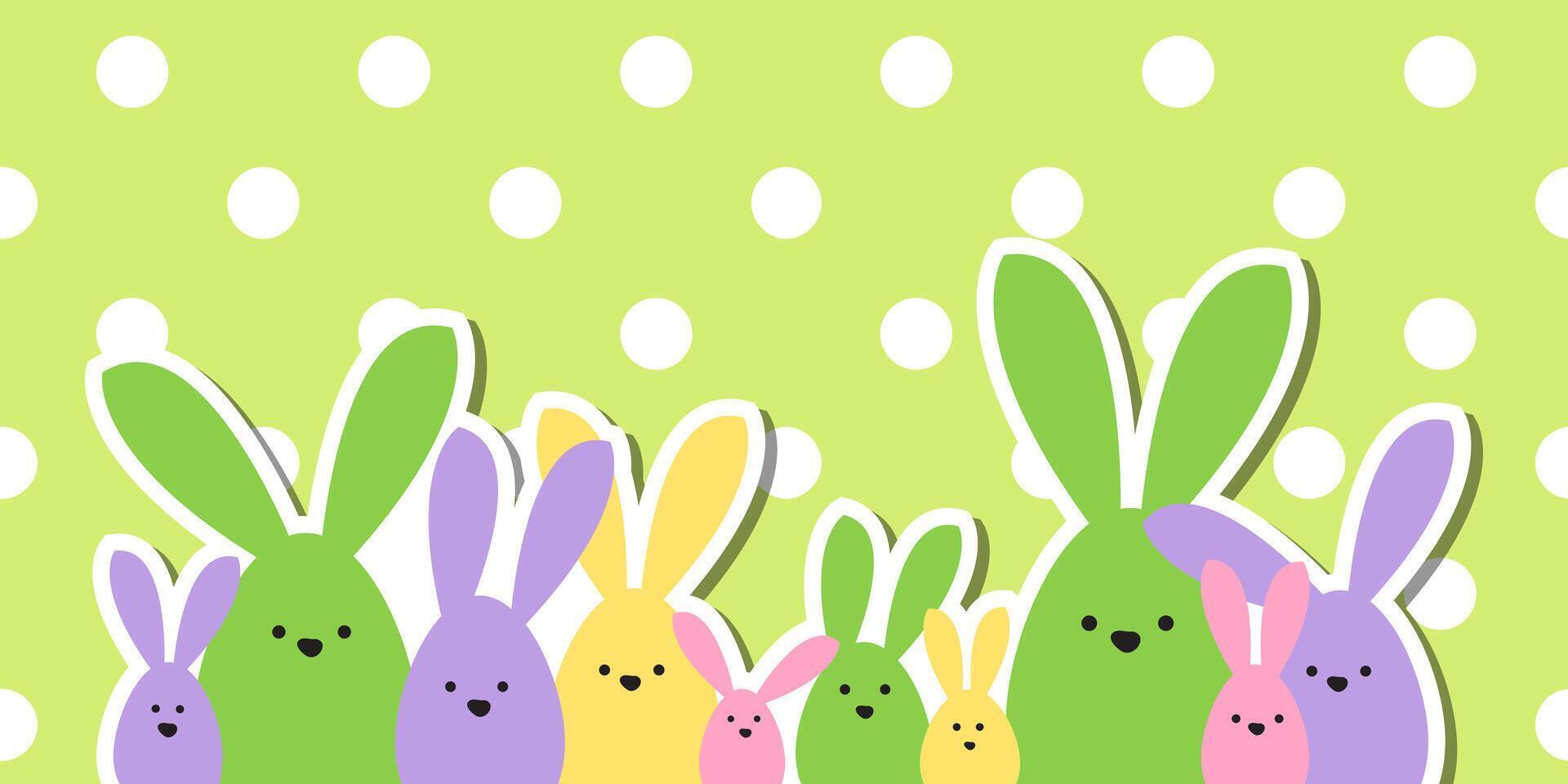 Celebration Greeting Easter card, colorful easter bunny family on polka dot background vector