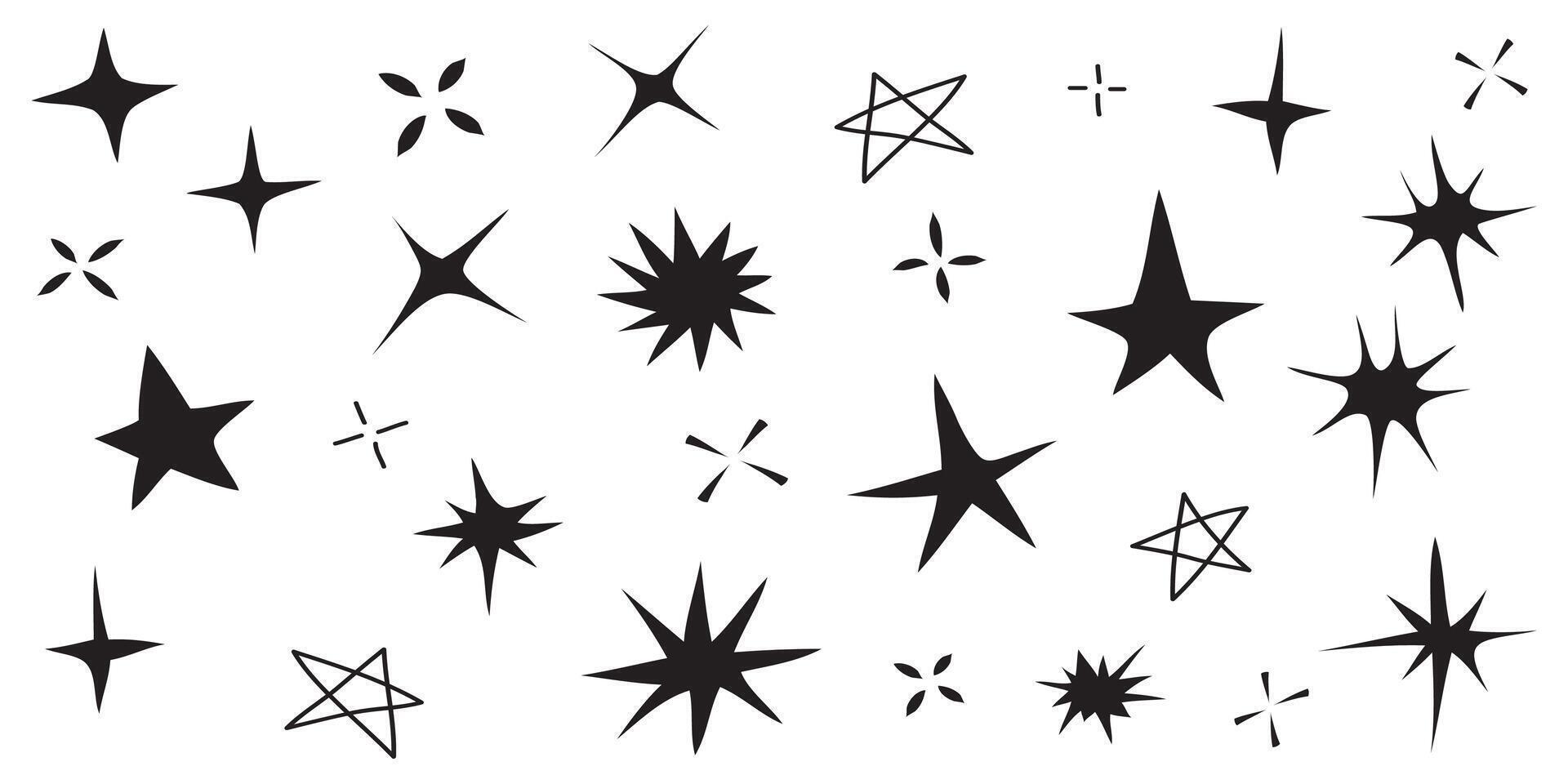 conjunto de garabatos de estrellas vectoriales icono brillante, icono de superficie limpia. estrellas de efecto de luz brillante y explosión brillante. aislado sobre fondo blanco. ilustración vectorial vector