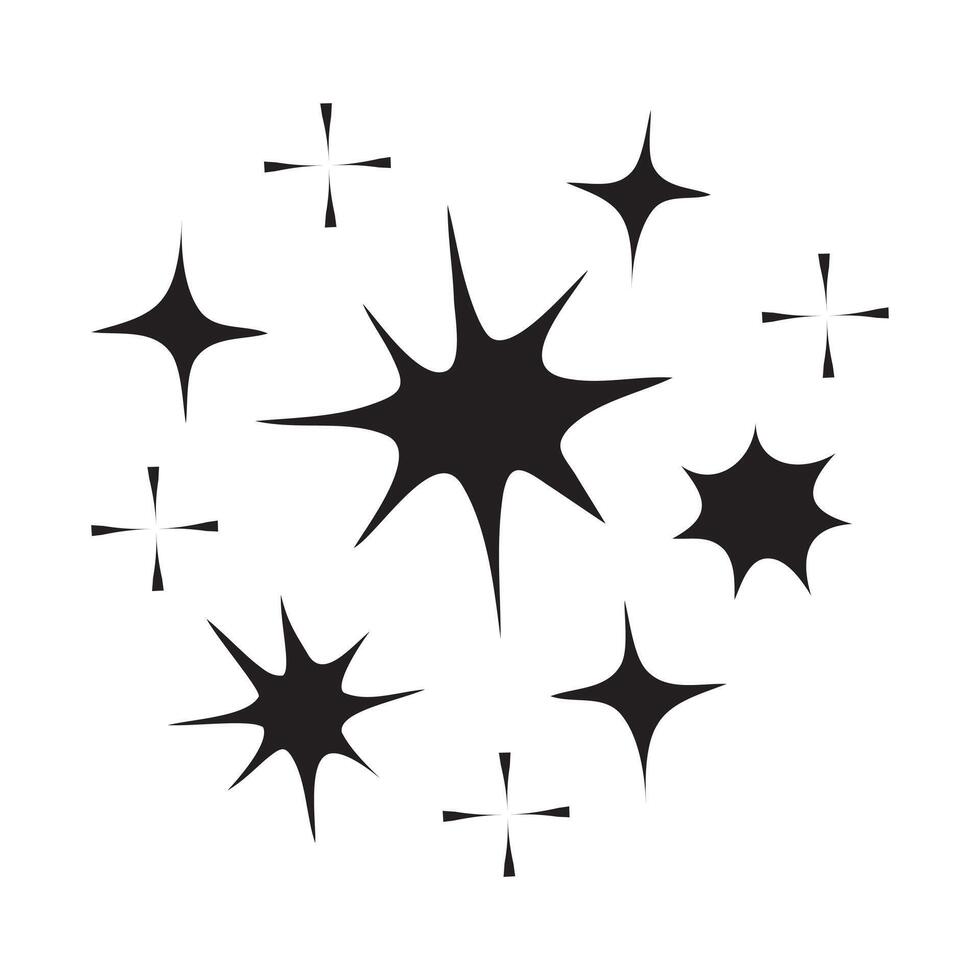 conjunto de garabatos de estrellas vectoriales icono brillante, icono de superficie limpia. estrellas de efecto de luz brillante y explosión brillante. aislado sobre fondo blanco. ilustración vectorial vector