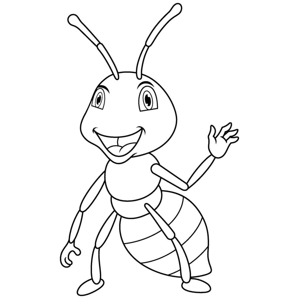 Cute ant cartoon waving line art vector