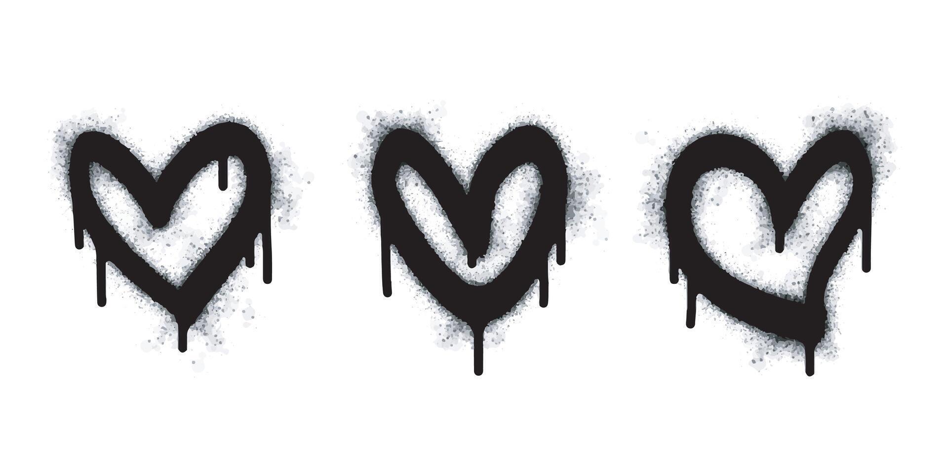 Spray graffiti heart sign painted in black on white. Love heart drop symbol. isolated on a white background. vector illustration