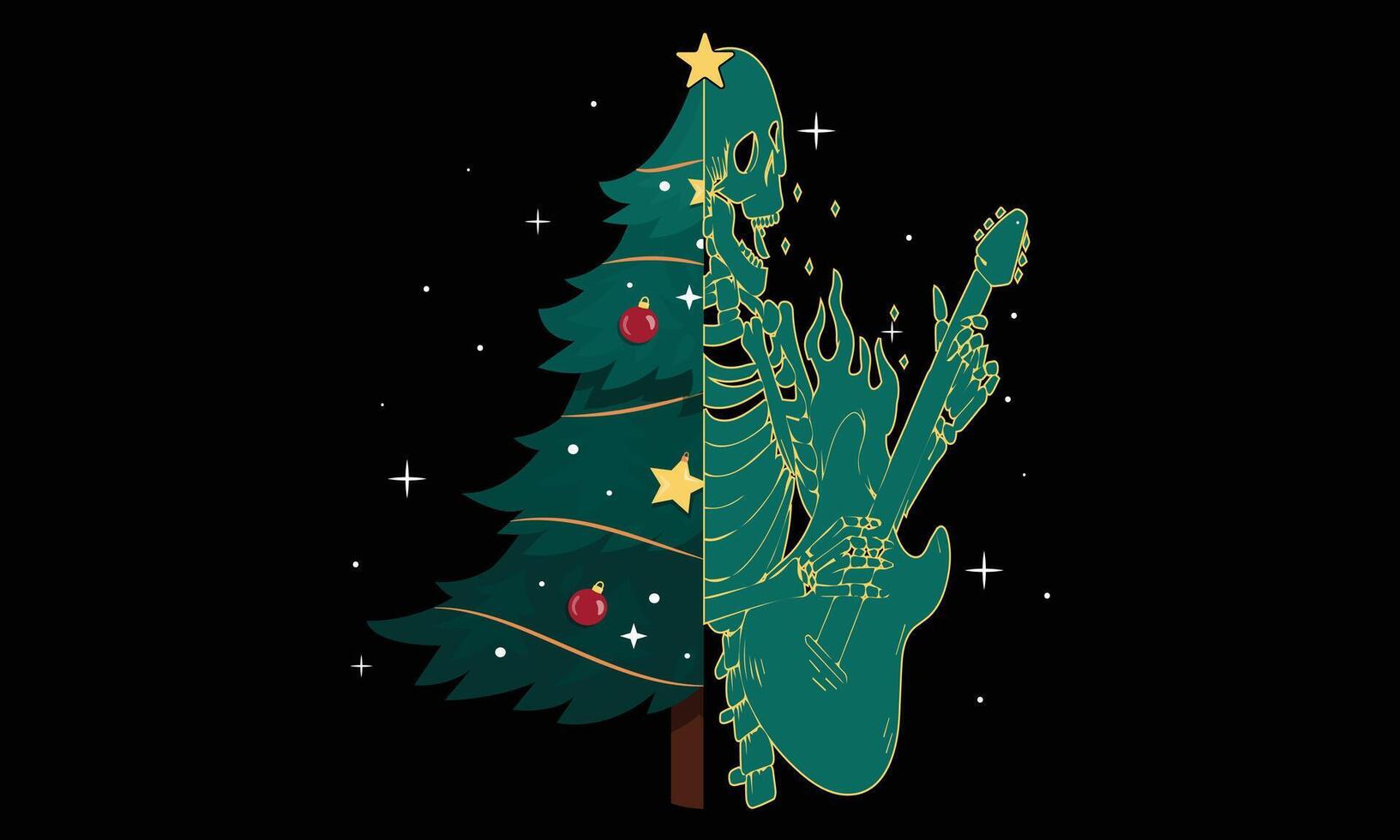 Christmas Tree and Skulls, Christmas Tree Creative Kids Snow Paper, Christmas Theme Vector Illustration.