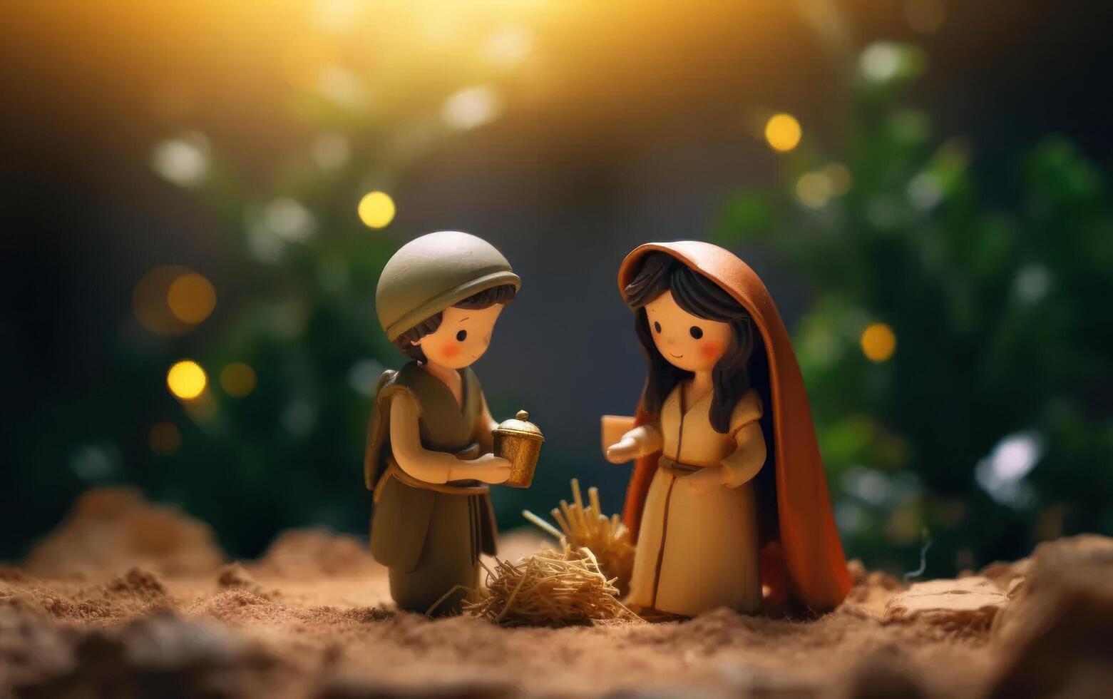 AI generated Christmas nativity scene. Baby Jesus Christ, Mary and Joseph. Generative AI photo