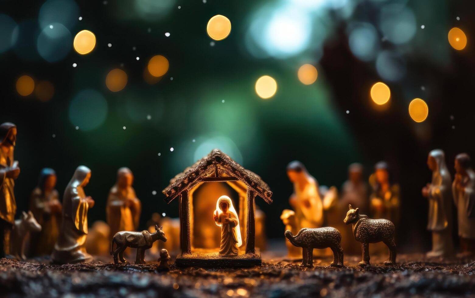 AI generated Christmas nativity scene. Baby Jesus Christ, Mary and Joseph. Generative AI photo