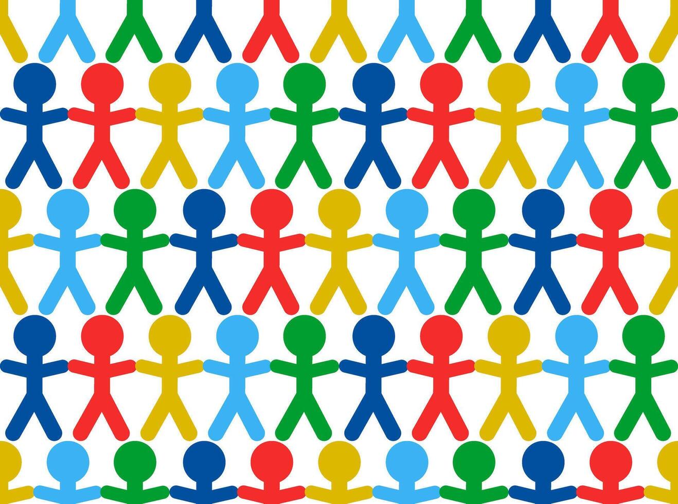 Seamless vector pattern of colored little men. Autism day awareness concept or just children holidays, packaging, backgrounds. Design for card, poster, coves, textile, fabric, gift paper.