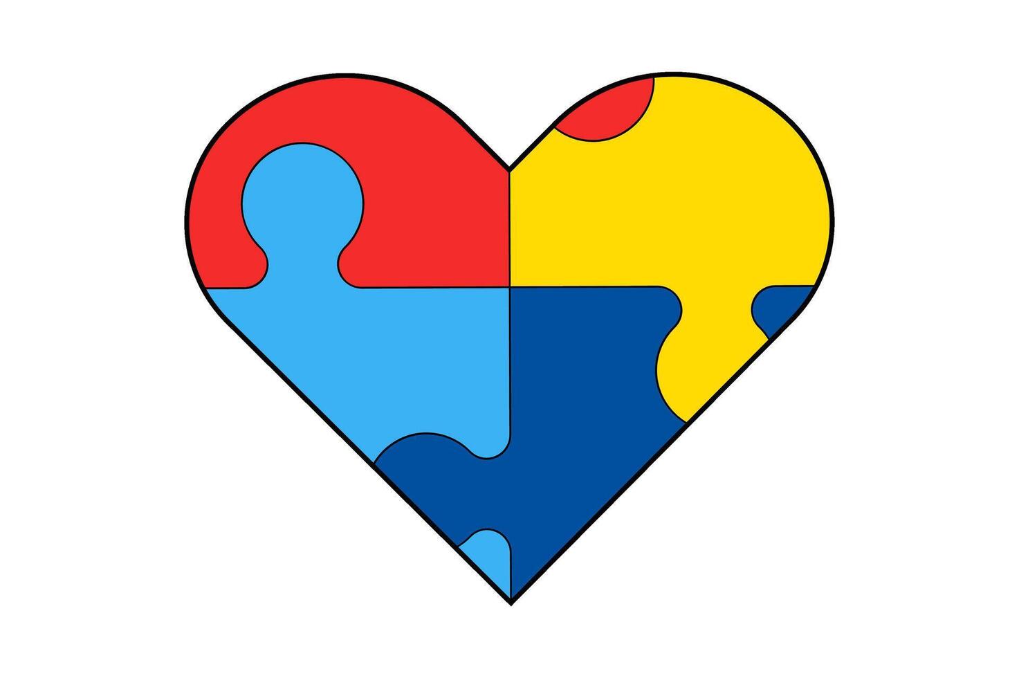 rompecabezas corazón aislado vector ilustración. mundo autismo conciencia día concepto. azul, rojo, amarillo. diseño elemento para tarjeta, borde, pancartas, carteles, impreso productos, tarjetas, volantes, patrones, cubre