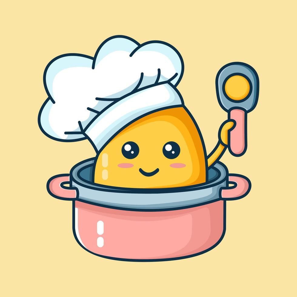 cute egg fried with pan cartoon vector icon illustration