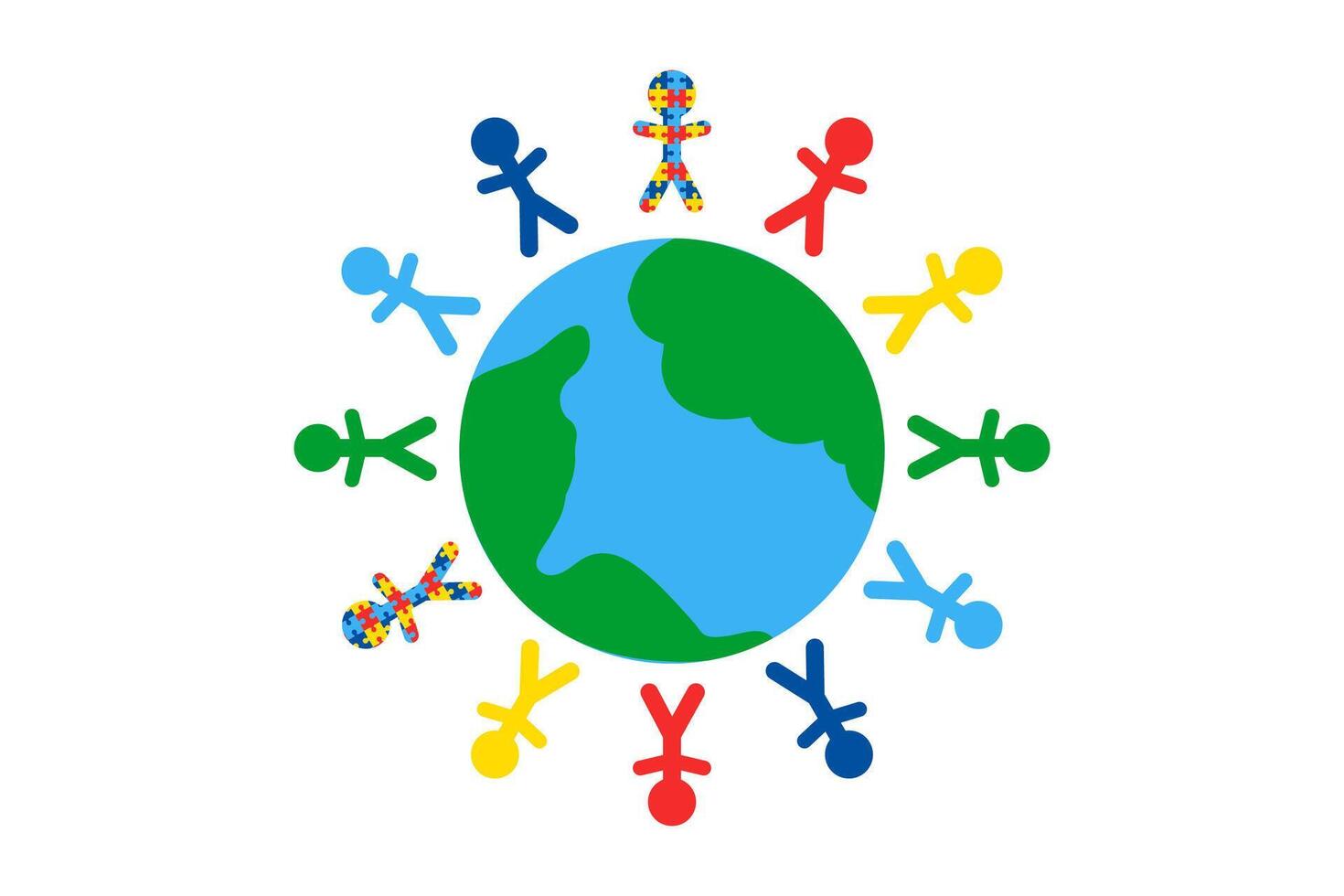 World Autism Awareness Day vector banner. Globe and people around, little men, silhouettes of people. Design element for card, border, banner, poster, printed products, cards, flyers, patterns, cover.