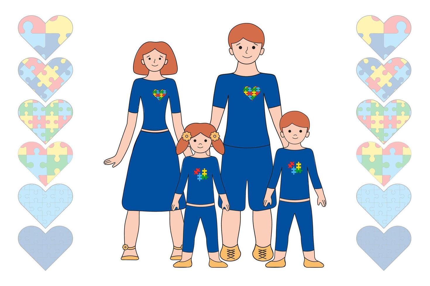 amoroso padre y autista niños espectáculo apoyo, amar, tolerancia. vector ilustración cuidado de la salud y autismo concepto, corazón. autismo conciencia día. elemento para bandera, póster, impreso productos, volantes